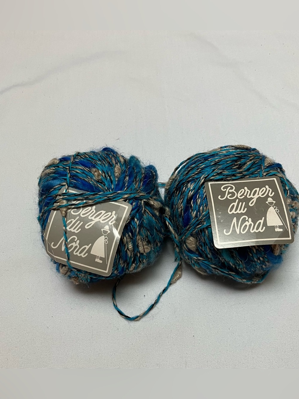 VTG Berger du Nord Linen Blend Yarn Lot (2) Made in France Blue Variegated Bulky